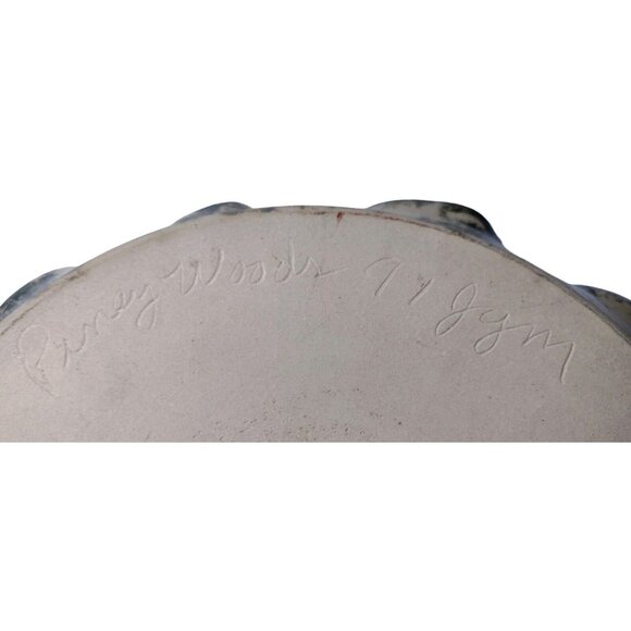 NC Piney Woods Art Pottery Apple Pie Dish Vintage Spongeware Ruffled Edge Baking - Picture 5 of 5